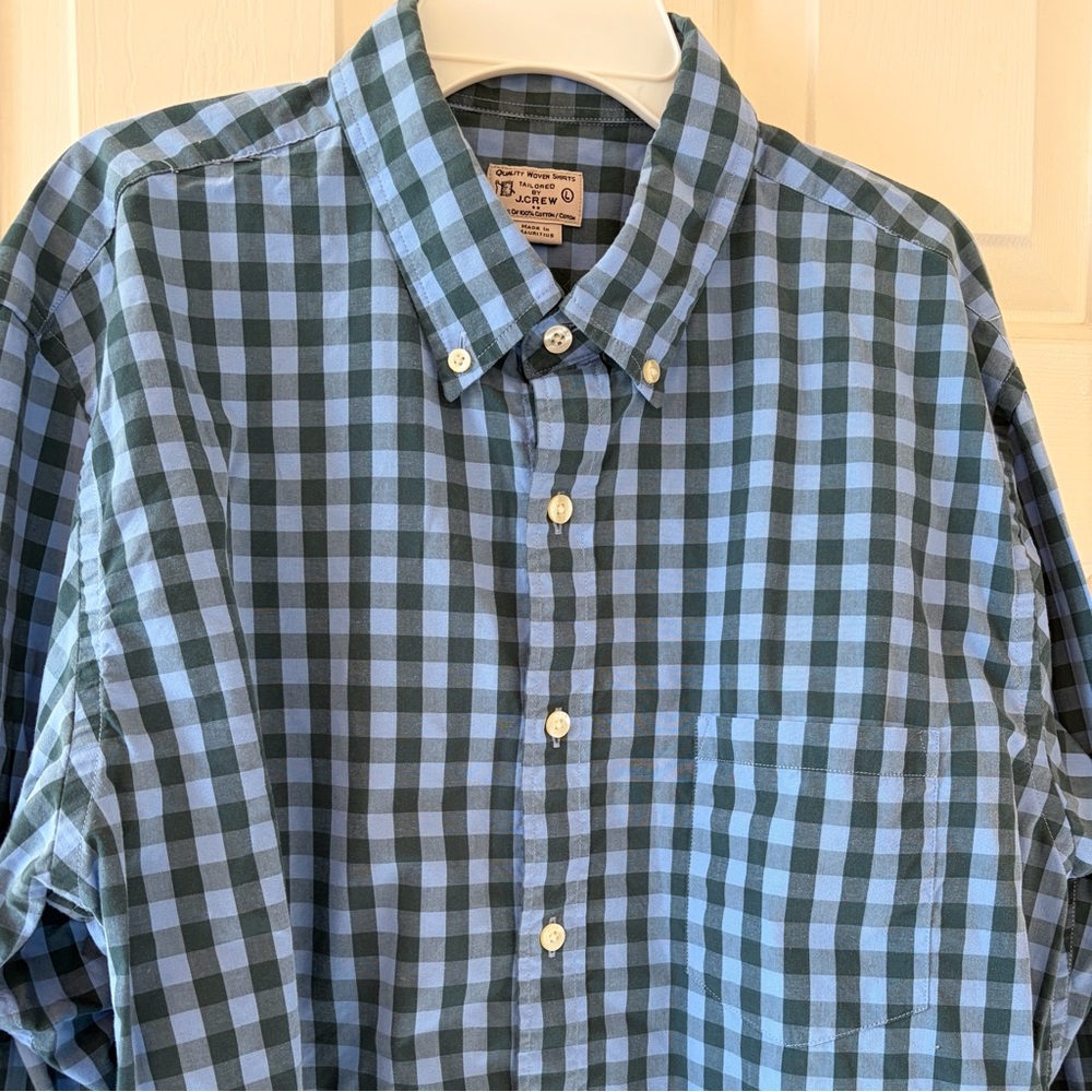 J Crew Long-sleeved Gingham Plaid Shirt in Blue, large